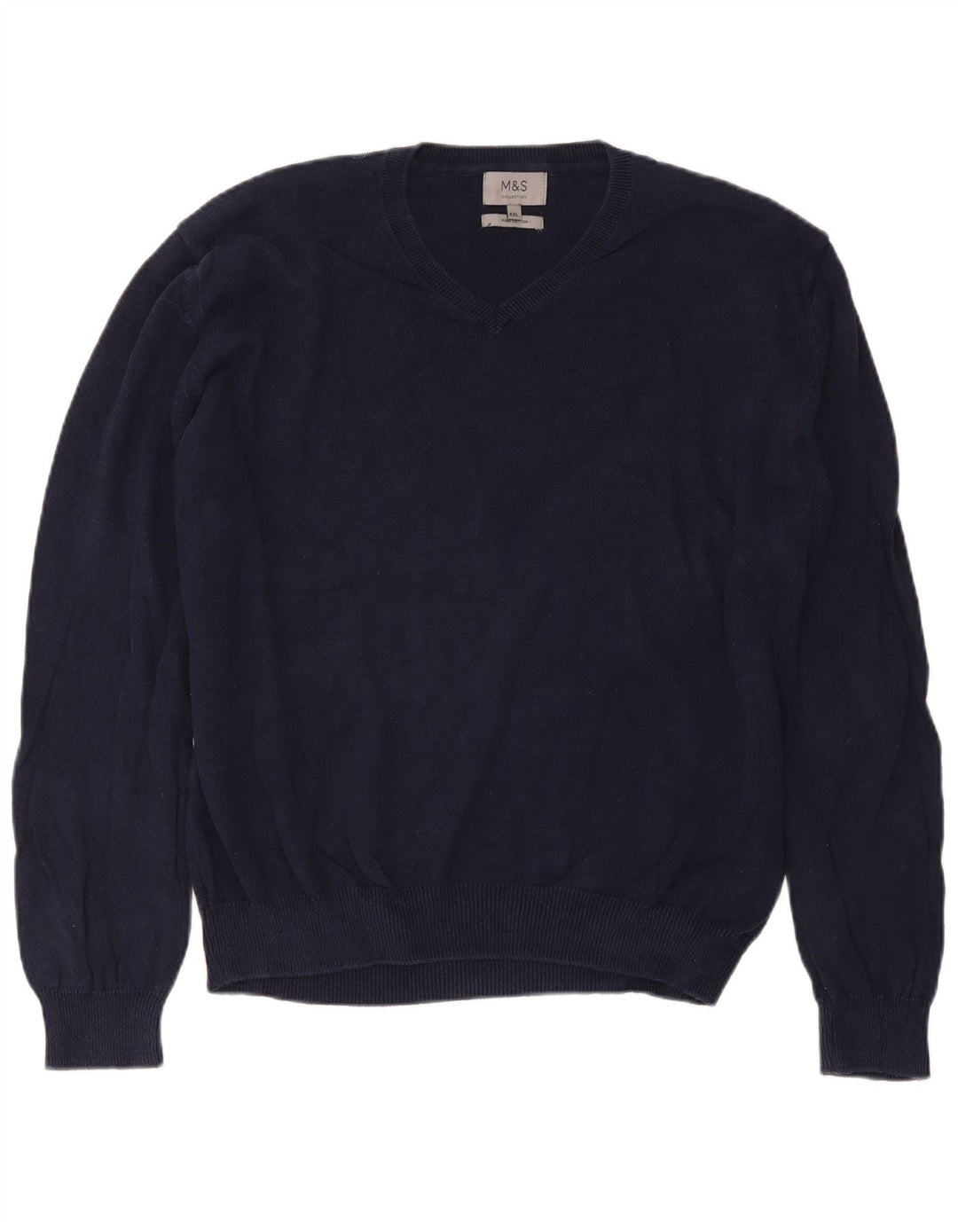 Maglione maglione con scollo a V da uomo Marks & Spencer 2XL cotone blu navy