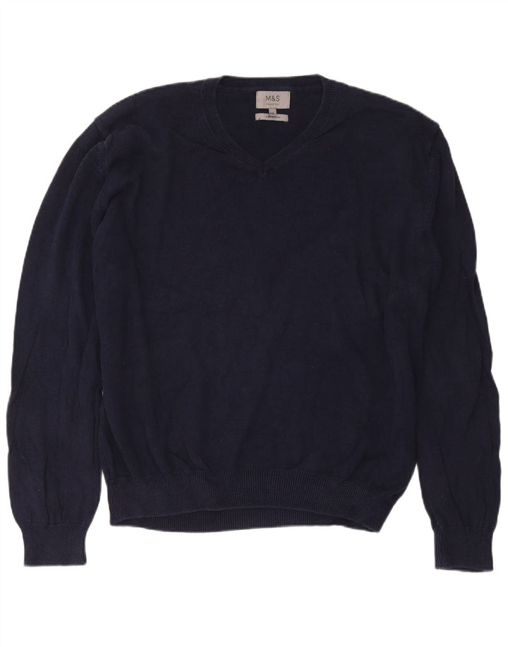 Maglione maglione con scollo a V da uomo Marks & Spencer 2XL cotone blu navy