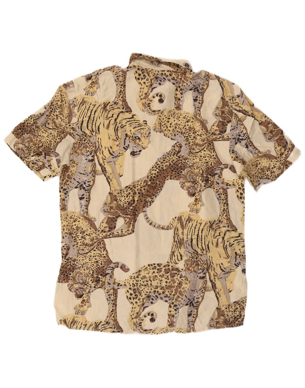Carnaby's Womens Short Sleeve Shirt IT 40 Small Beige Animal Print Silk