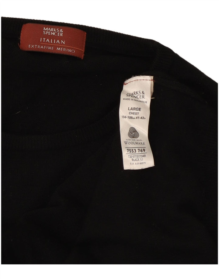 Maglione maglione girocollo da uomo Marks & Spencer grande lana nera