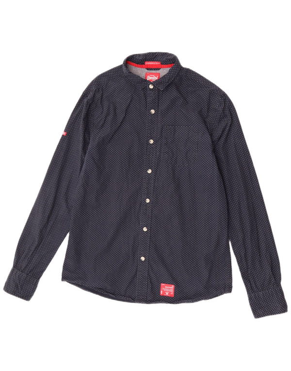 Camicia da uomo Superdry 2XL cotone a pois blu navy