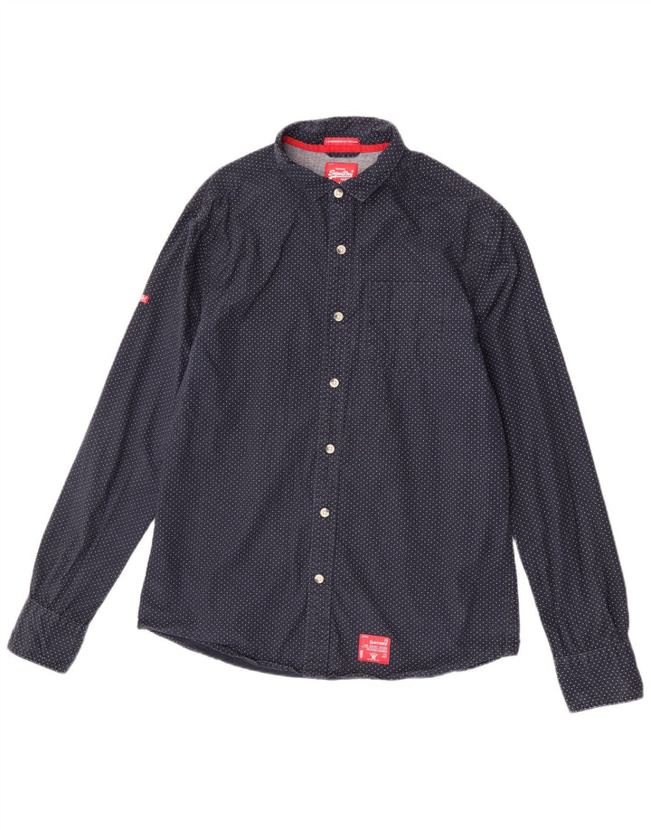 Camicia da uomo Superdry 2XL cotone a pois blu navy