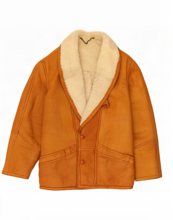 Vintage Mens Shearling Jacket IT 50 Large Brown Colourblock