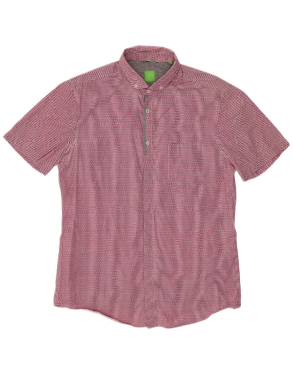 Hugo Boss Camicia da uomo a maniche corte dal taglio moderno, grande, in cotone geometrico rosa
