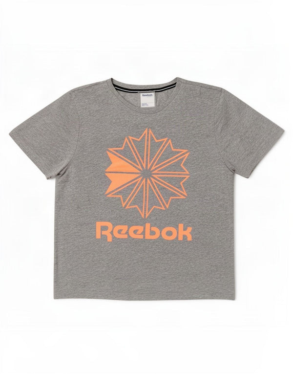 T-shirt grafica corta Reebok da donna UK 12/14 Cotone grigio medio