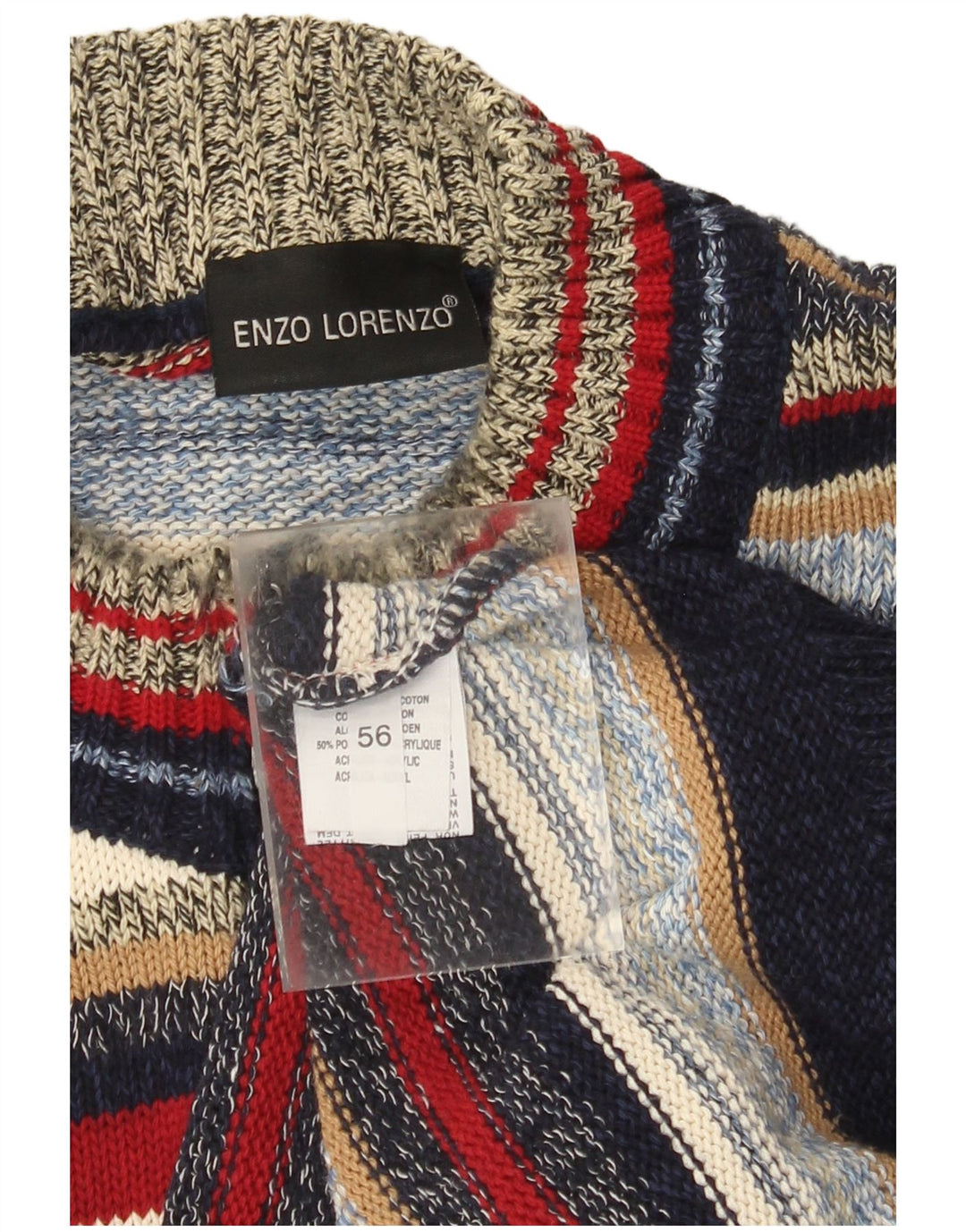 Maglione da uomo con collo con zip Enzo Lorenzo IT 56 2XL a righe multicolore