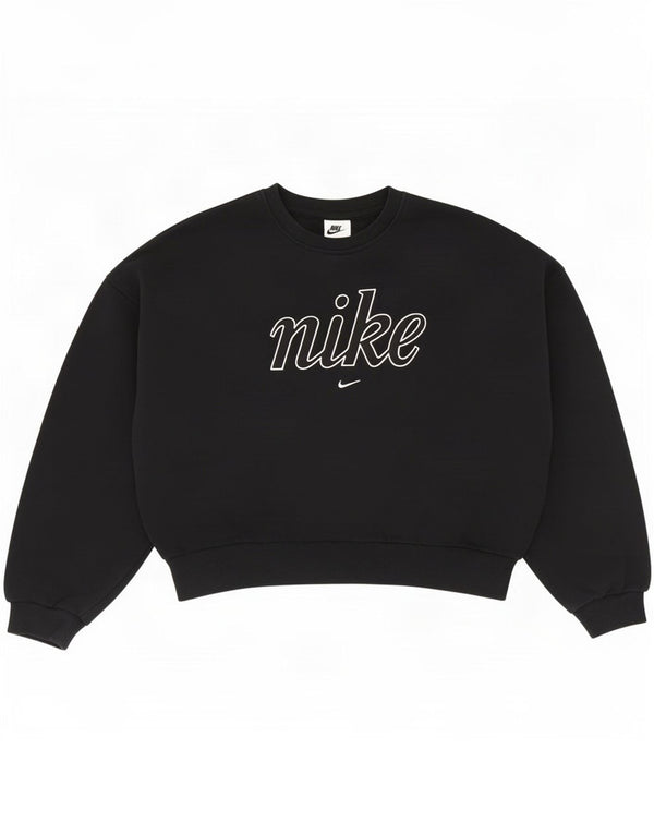 Nike Girls Crop Graphic Sweatshirt Jumper 12-13 Years Large Black Cotton