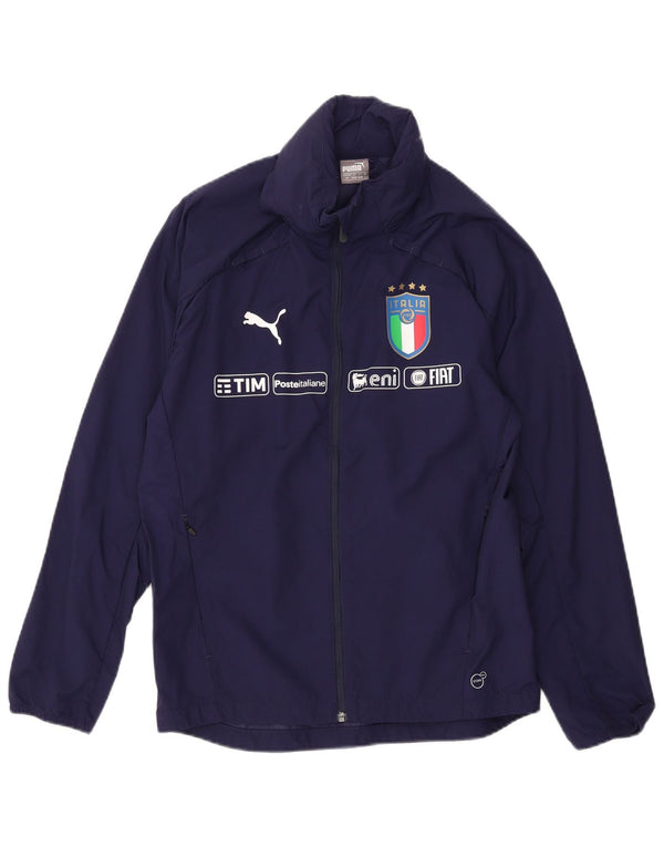 Giacca antipioggia Puma Italia da uomo con grafica con cappuccio UK 34 Small Navy Blue Nylon