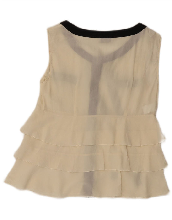 Moschino Donna Camicetta Corta Senza Maniche Top UK 8 Piccola Seta Bianca
