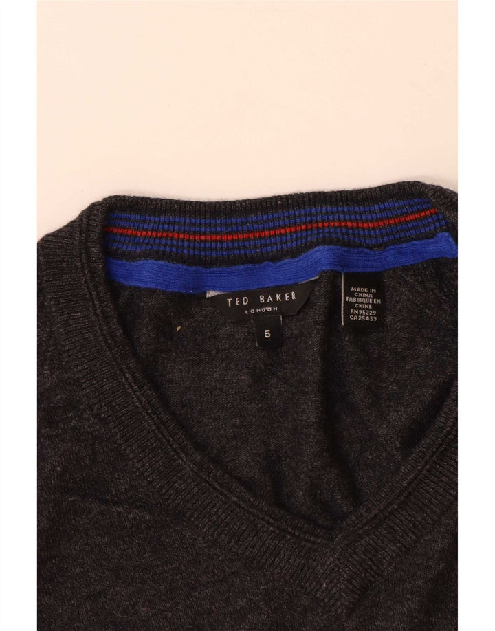 Maglione maglione da uomo con scollo a V Ted Baker taglia 5 XL lana grigia