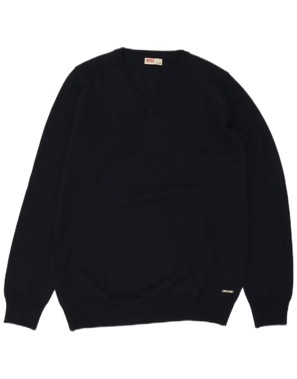 Maglione da uomo con scollo a V Rifle piccolo in acrilico blu navy