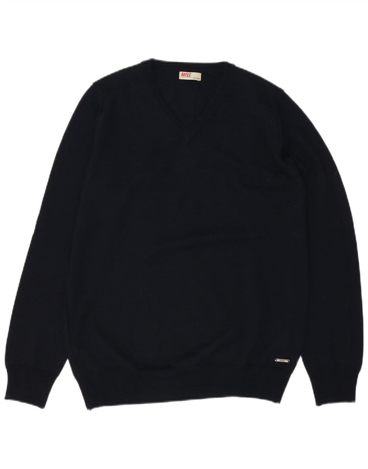 Maglione da uomo con scollo a V Rifle piccolo in acrilico blu navy