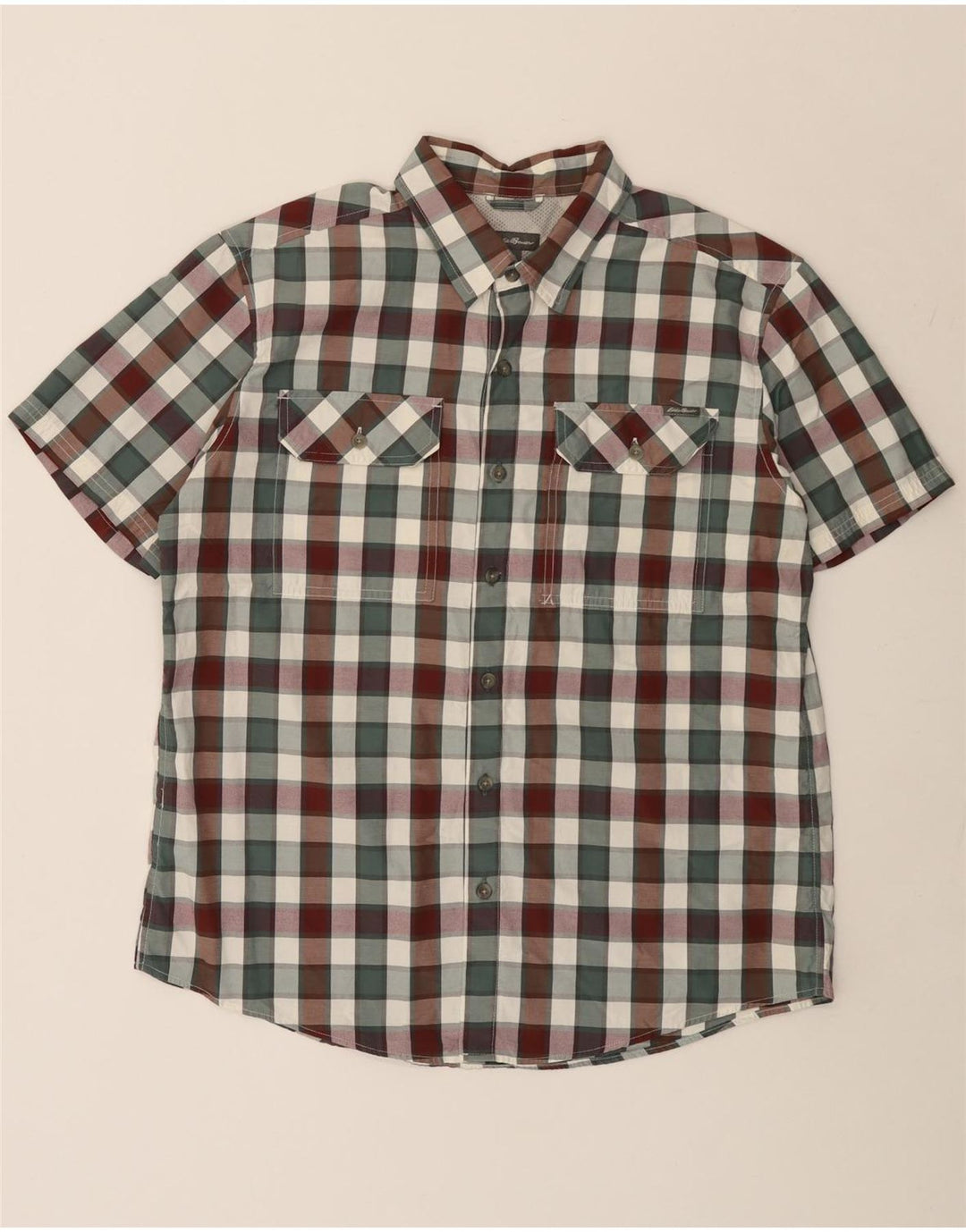 EDDIE BAUER Camicia a maniche corte da uomo in cotone a quadri multicolore grande