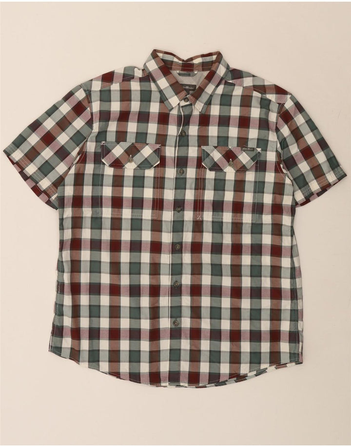EDDIE BAUER Camicia a maniche corte da uomo in cotone a quadri multicolore grande