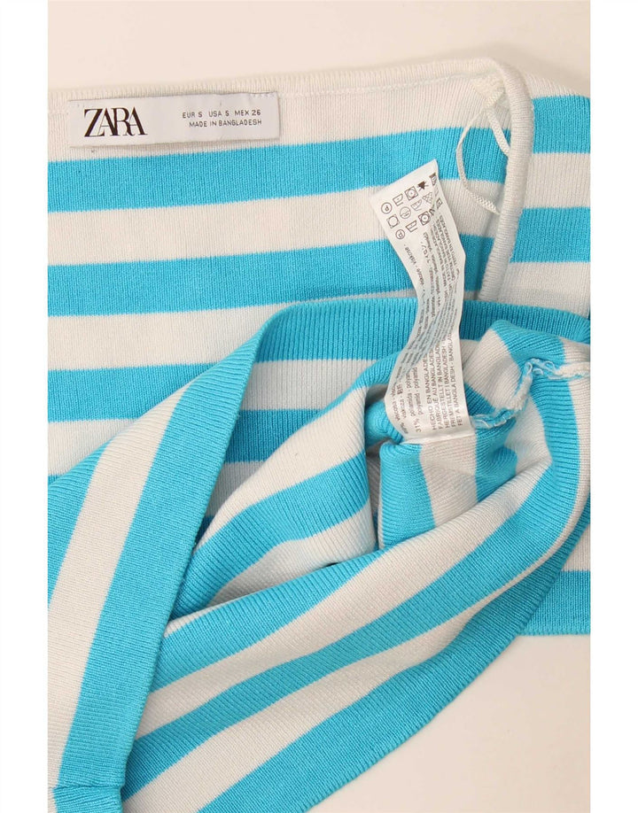 Top corto da donna Zara UK 8 piccolo in viscosa a righe blu