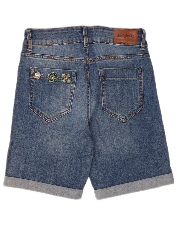 Desigual Womens Denim Denim Shorts W26 Small Blue Floral Cotton