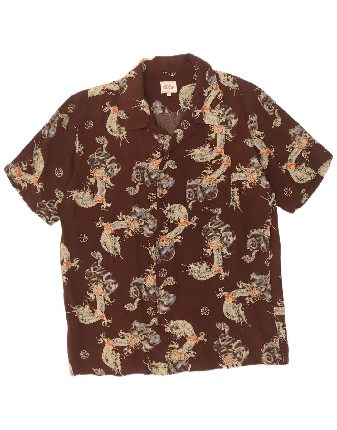 Camicia a maniche corte da uomo con motivo astratto Exsezon grande marrone