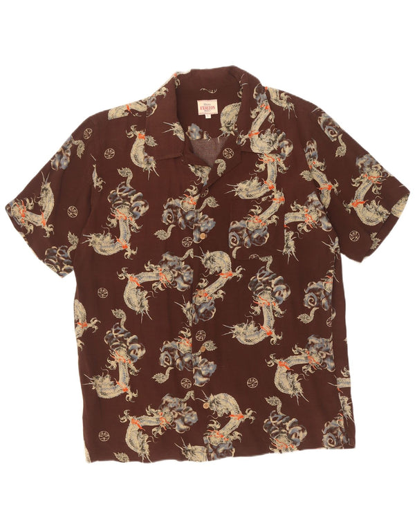 Camicia a maniche corte da uomo con motivo astratto Exsezon grande marrone