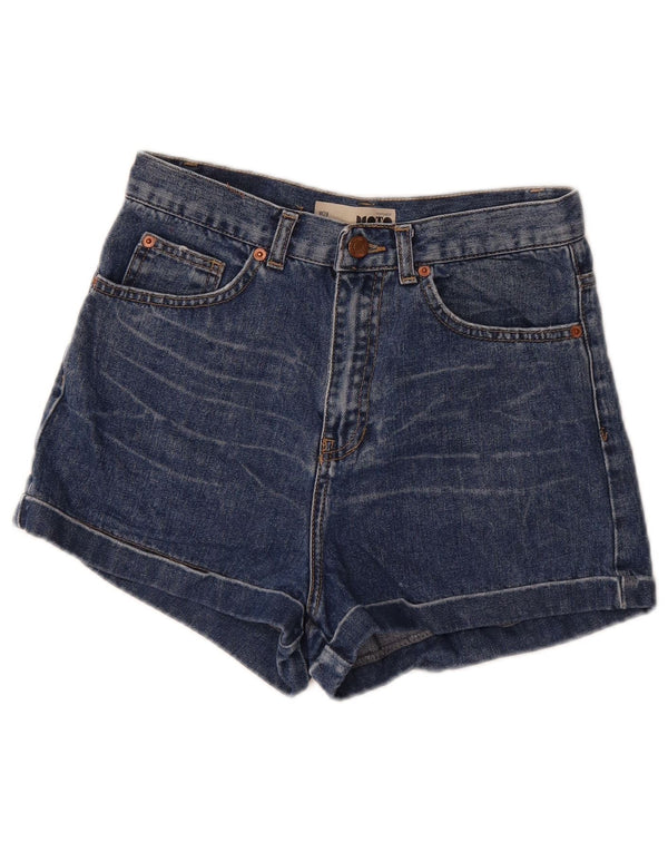 Pantaloncini di jeans a vita alta da donna Topshop W28 cotone blu navy medio