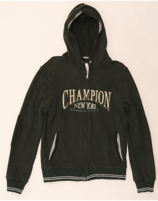 Maglione con cappuccio e zip grafica da uomo Champion in cotone verde medio