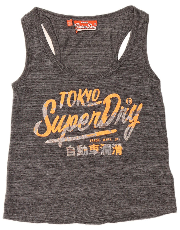 Canottiera grafica da donna SUPERDRY UK 10 piccolo cotone chiazzato grigio