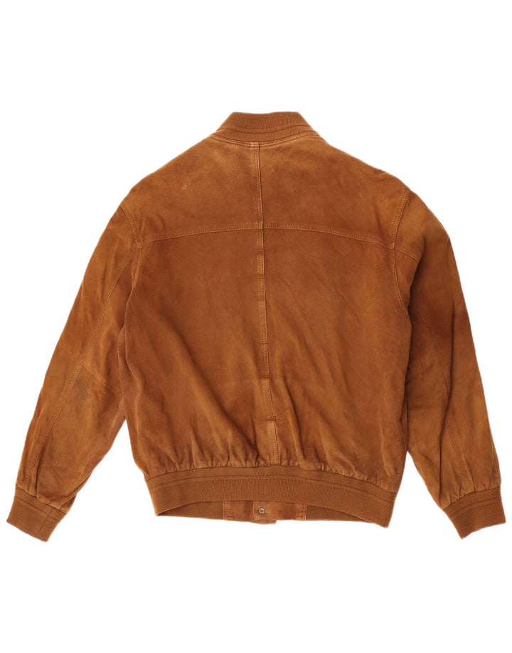 Giubbotto bomber vintage in pelle scamosciata da uomo IT 50 grande in pelle marrone