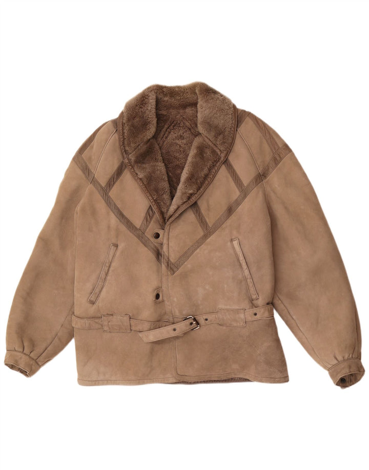 Giacca in shearling vintage da donna UK 18 XL Grigia