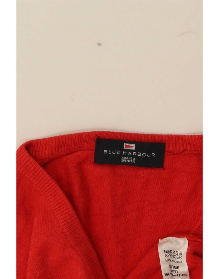 Marks & Spencer Maglione da uomo con scollo a V blu Harbour Grande acrilico rosso