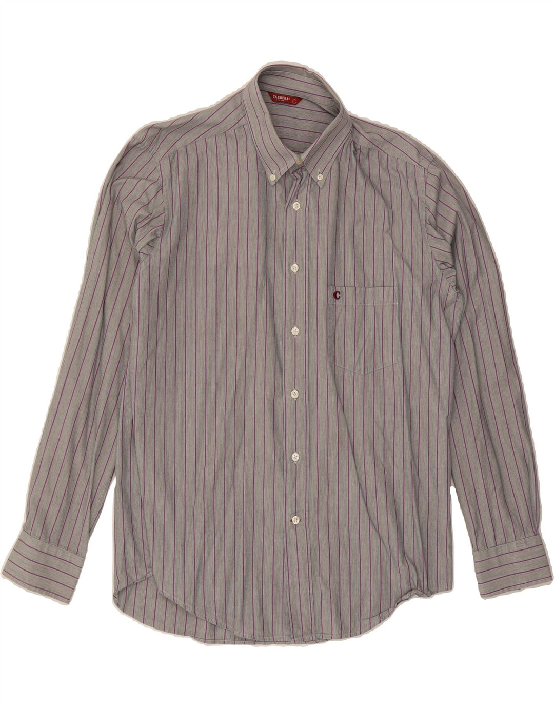 CARRERA Mens Shirt Large Grey Striped Cotton Vintage Carrera and Second-Hand Carrera from Messina Hembry 