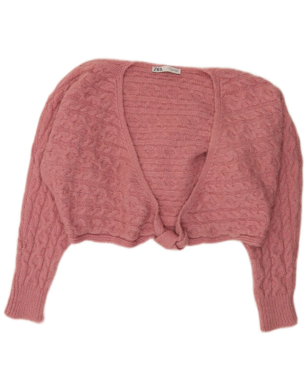 Maglione cardigan oversize corto da donna Zara UK 10 piccolo acrilico rosa