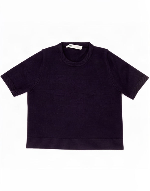 Maglione corto girocollo da donna Zara UK 10 piccolo blu navy
