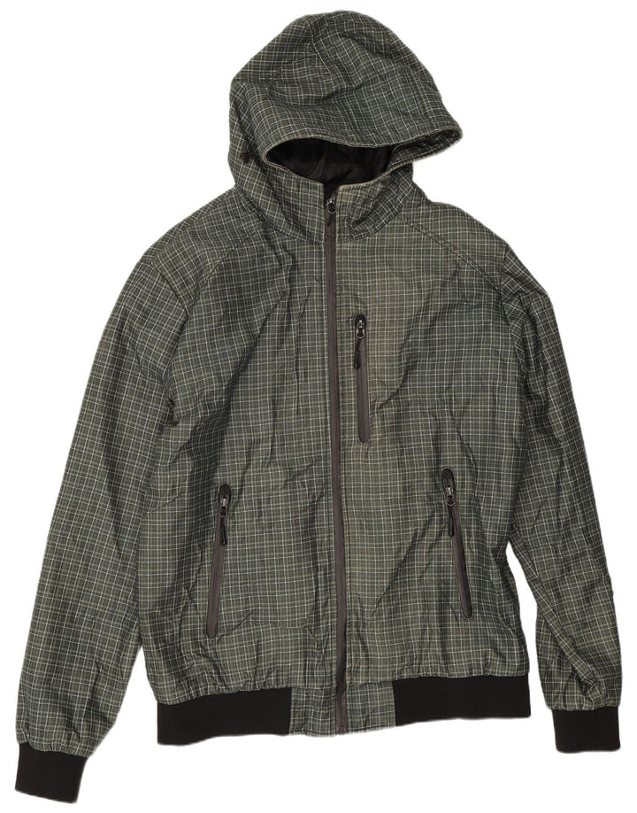 Giubbotto bomber con cappuccio da uomo Zara UK 44 2XL Poliestere a quadri verdi