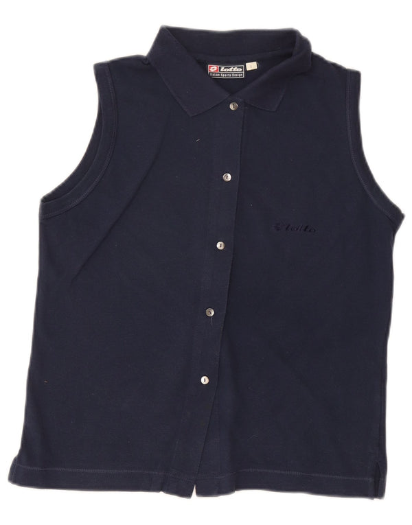 Lotto Womens Sleeveless Shirt Blouse UK 10 Small Navy Blue Cotton