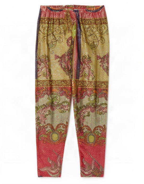 Pantaloni slim vintage da donna W28 L27 Paisley multicolore