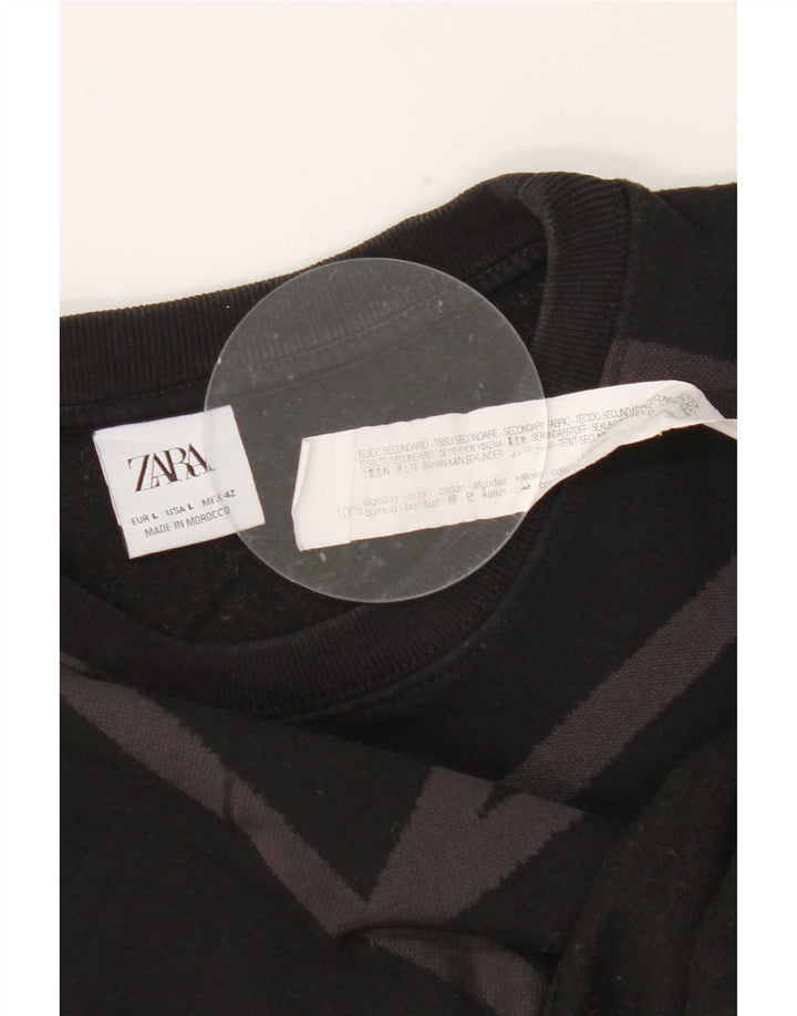 Felpa Zara da uomo maglione grande cotone geometrico nero