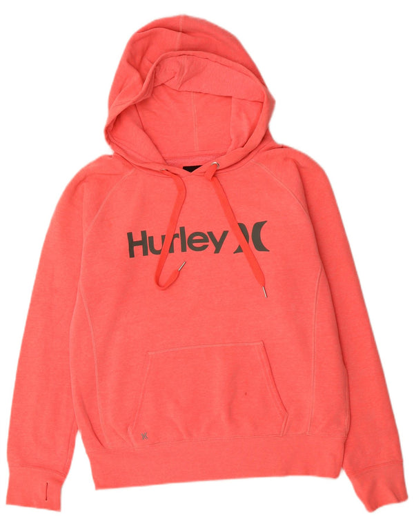 HURLEY Womens Graphic Hoodie Jumper UK 14 Medium Pink Cotton