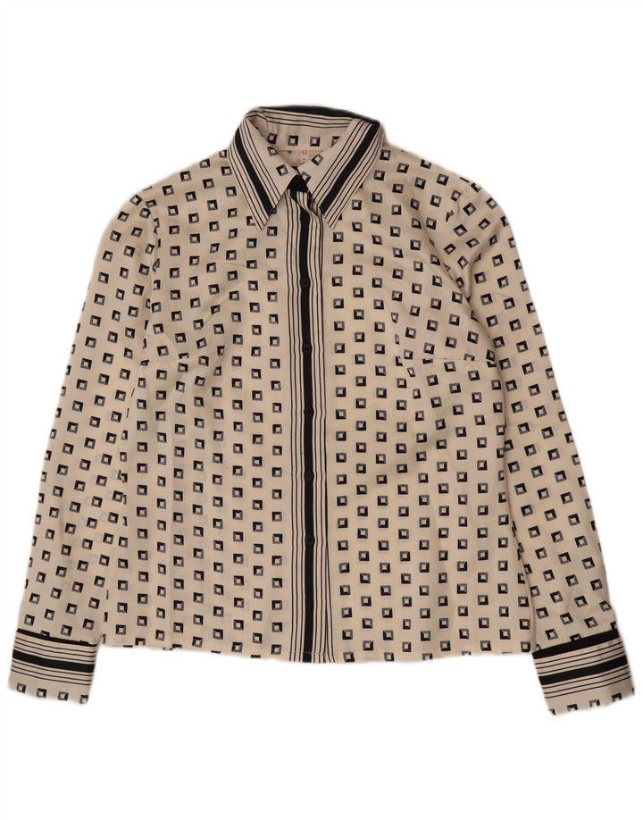 Camicia camicia vintage da donna IT 42 Poliestere geometrico bianco sporco medio