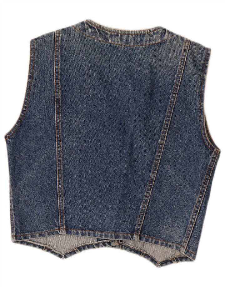 Gilet in denim vintage da donna UK 12 in cotone blu medio