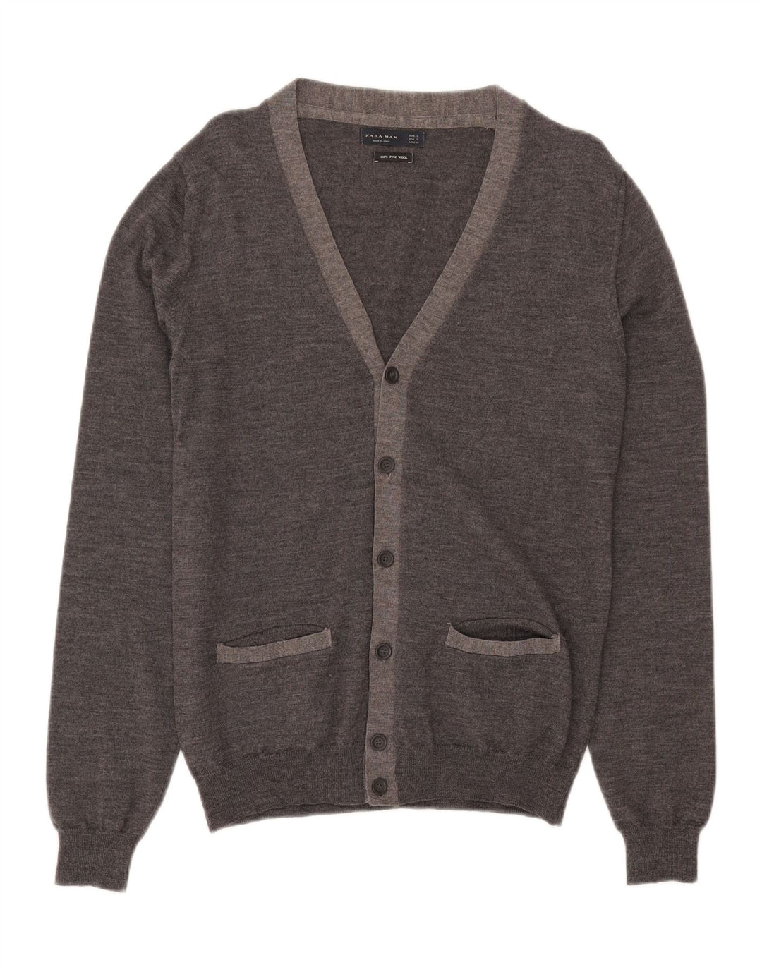 Maglione cardigan da uomo Zara grande in lana grigia
