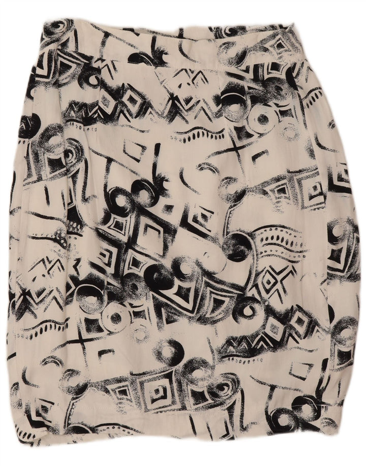 Gonna a portafoglio vintage da donna IT 44 media W26 viscosa geometrica bianca