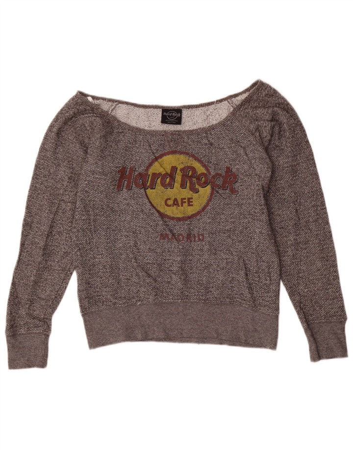 Felpa da donna con spalle scoperte Hard Rock Cafe, maglione UK 10 piccolo grigio
