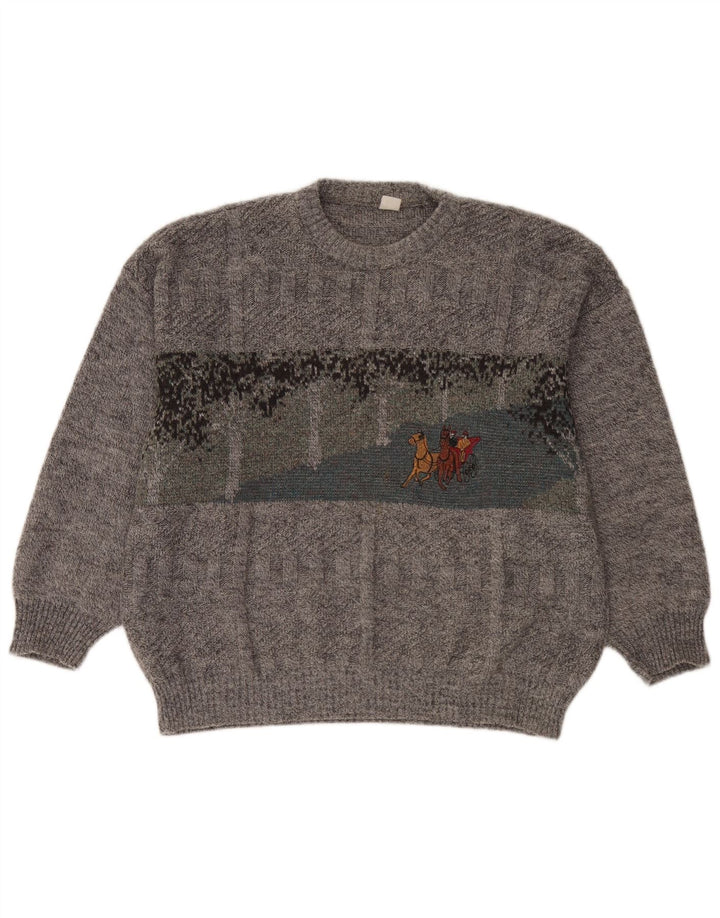 Maglione maglione girocollo da uomo vintage grigio XL