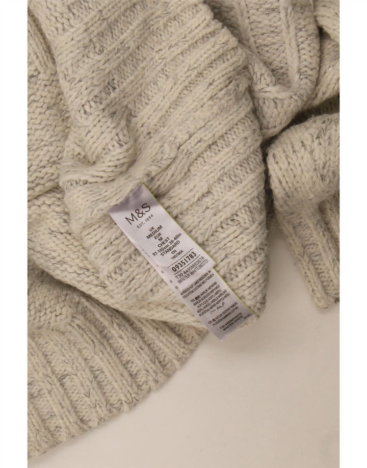 Maglione da uomo Marks & Spencer con zip e collo in acrilico chiazzato bianco medio
