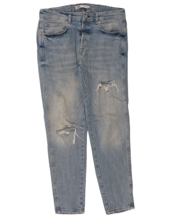 Jeans slim invecchiati da uomo Zara EU 42 Large W32 L29 Blu