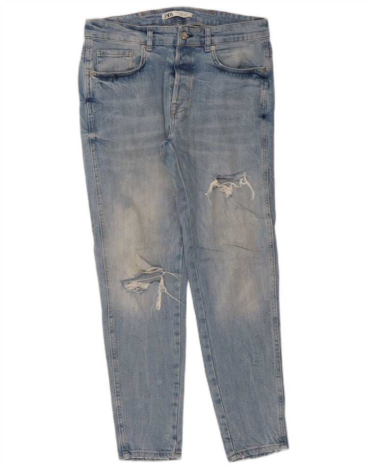 Jeans slim invecchiati da uomo Zara EU 42 Large W32 L29 Blu