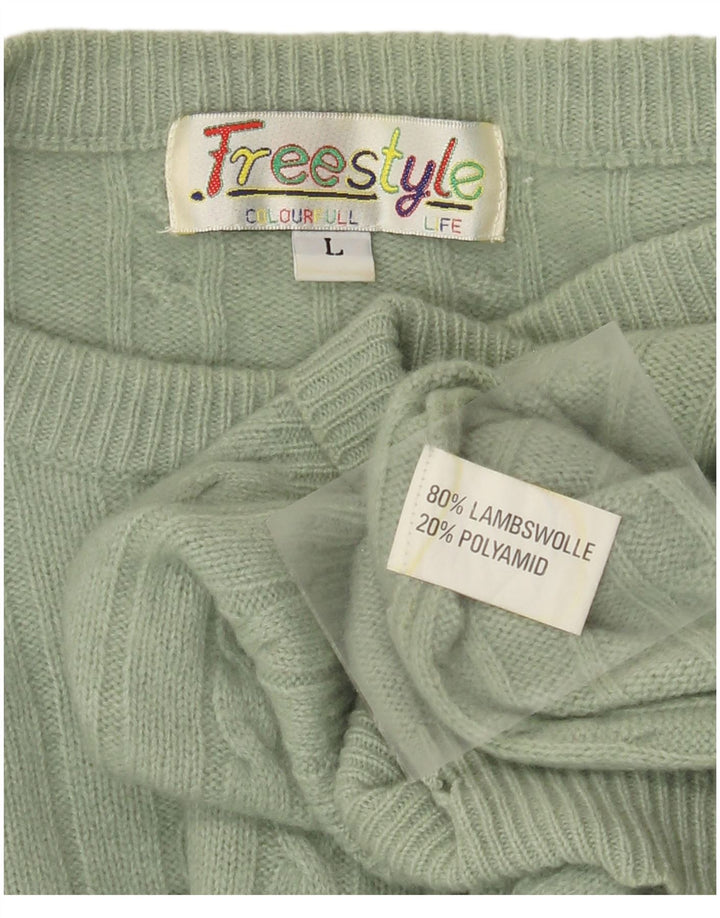Maglione girocollo da uomo stile libero in lana verde grande
