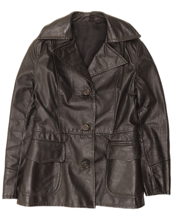 Giacca in pelle vintage da donna UK 10 piccola nera