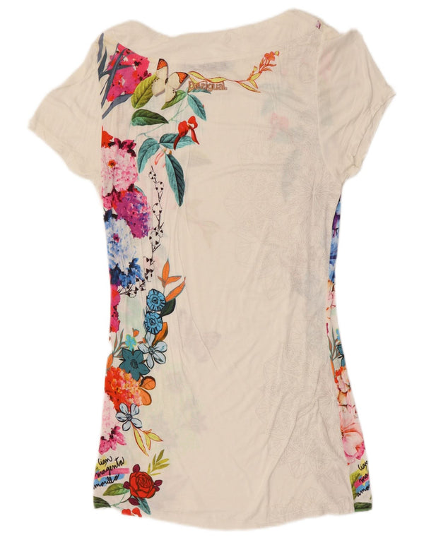 Desigual Top da donna con spalle lunghe e spalle scoperte UK 6 XS Off White Floral Viscosa