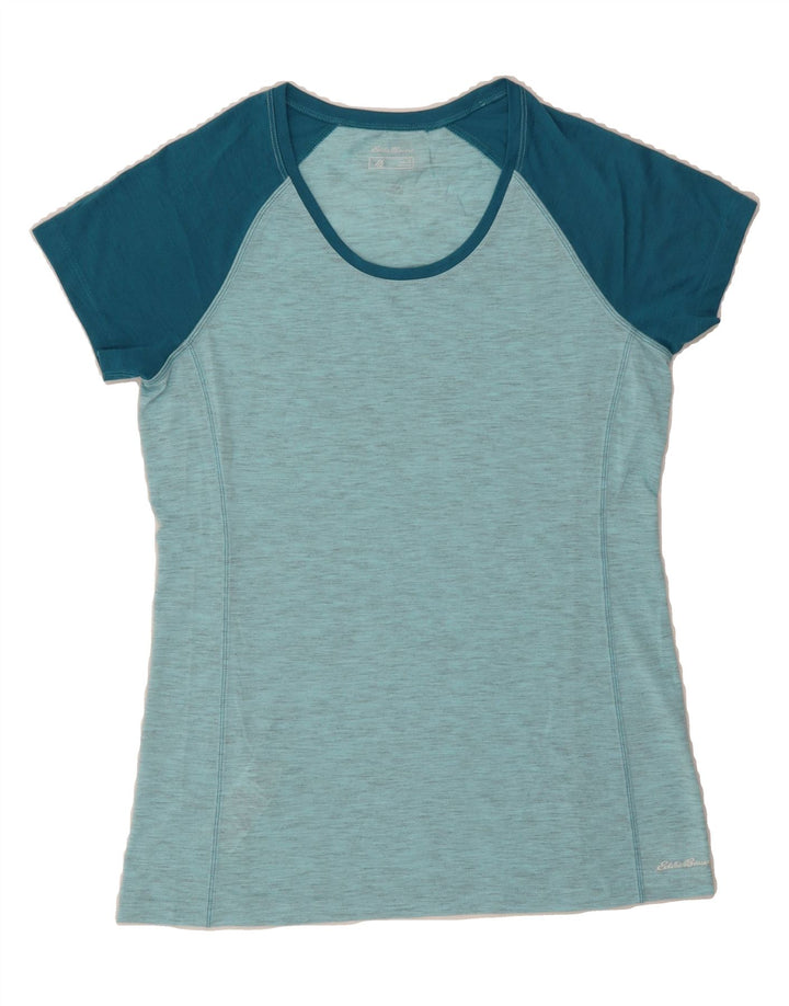 EDDIE BAUER Womens T-Shirt Top UK 12 Medium Blue Colourblock Polyester Vintage Eddie Bauer and Second-Hand Eddie Bauer from Messina Hembry 
