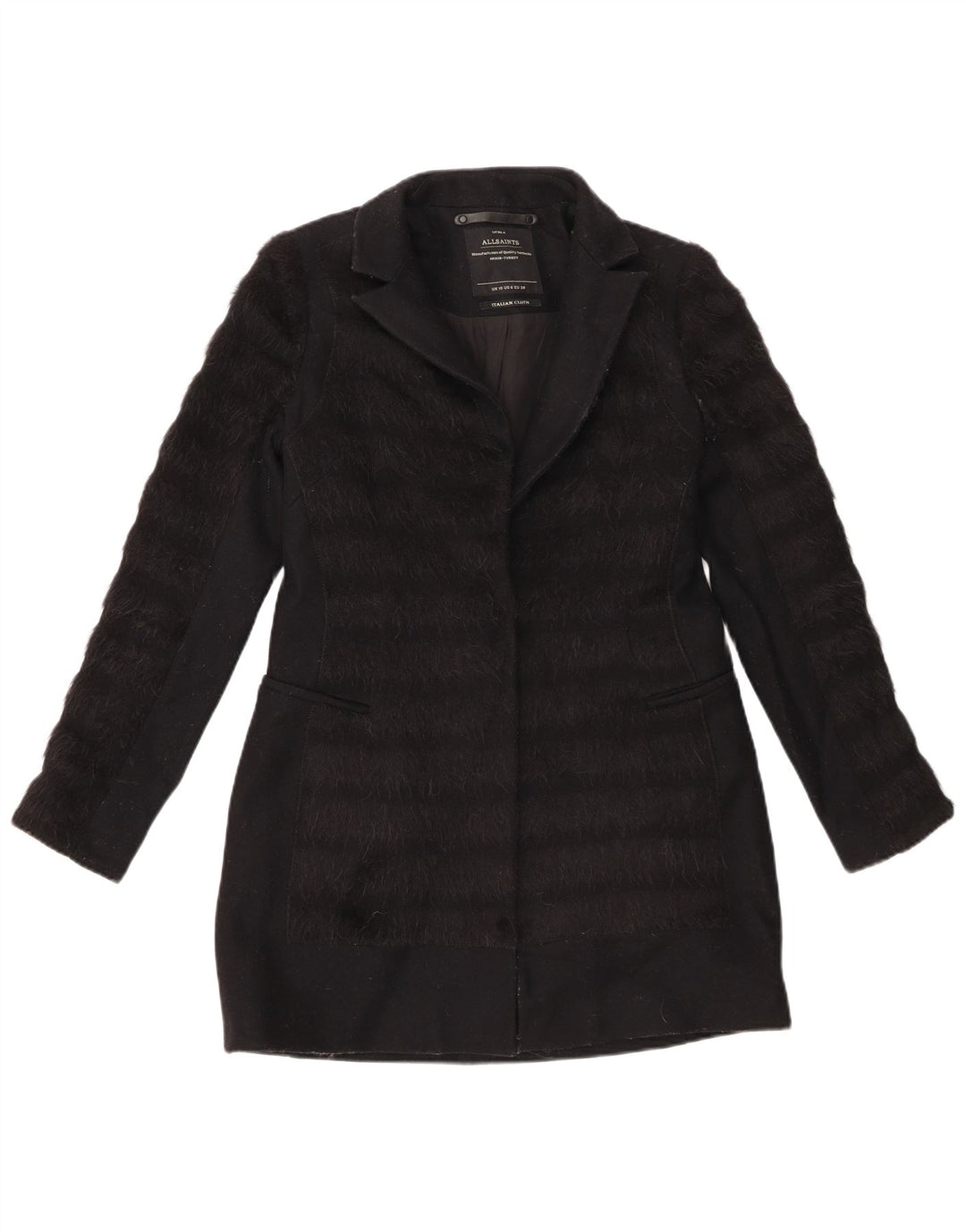 Soprabito da donna All Saints UK 10 piccolo in lana vergine a righe nere